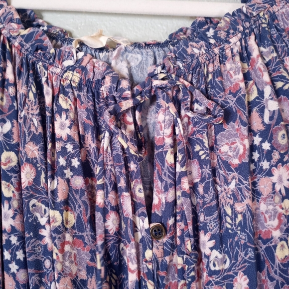 Jolt NWT Floral Flowy Shirred Drawstring Keyhole Neck Boho Long Sleeve Dress XL - Picture 4 of 8